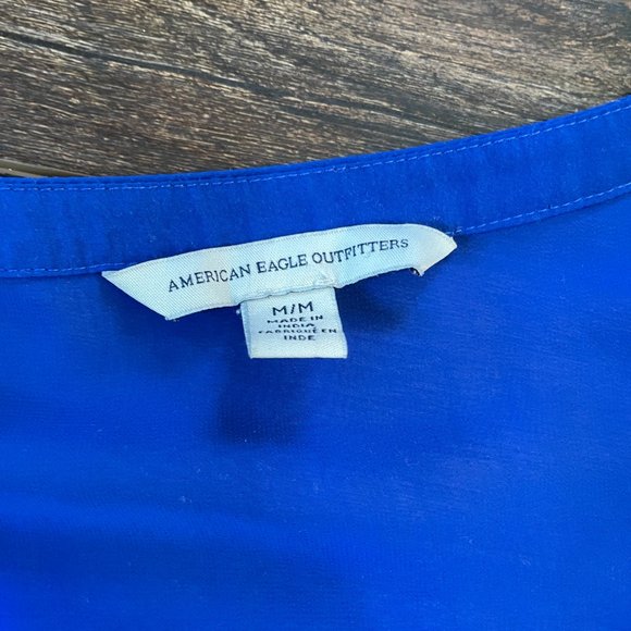 American Eagle Blue Small Tie Front Sleeveless V Neck Tank Top - Picture 2 of 4